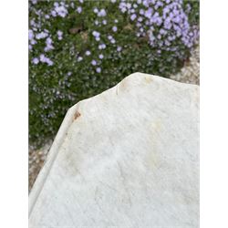 Victorian cast iron garden table with variegated marble top. L127cm, D57cm, H75cm.  - COLLECTION BY APPOINTMENT FROM: The White House, Thirsk Road, Easingwold, York, YO61 3NF - CALL 01723 507111 TO ARRANGE