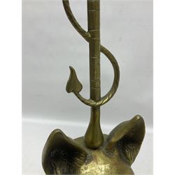 Brass fox mask and hunting whip door stop, H44cm
