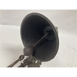 Cast iron exterior hanging garden bell with decorative butterfly bracket