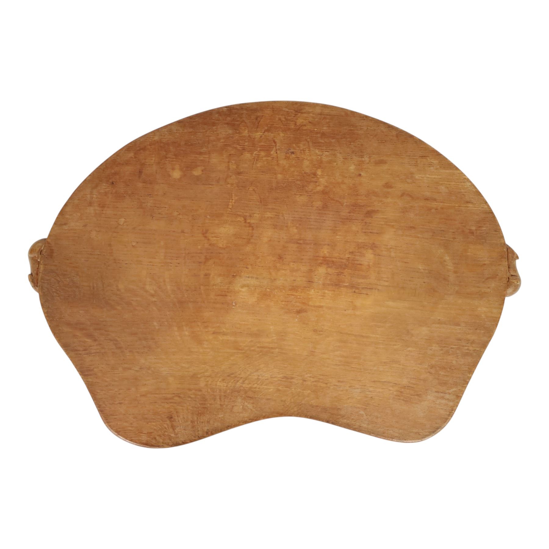 Mouseman -  oak kidney shaped tea tray, with twin carved mouse signature handles, by the workshop of Robert Thompson of Kilburn