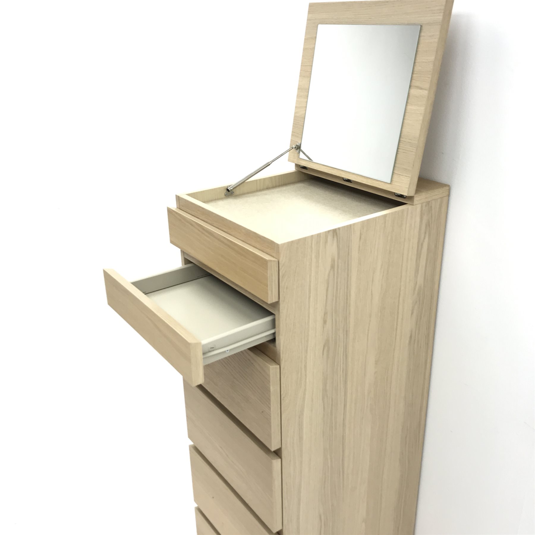 Ikea light oak pedestal vanity chest, six graduating drawers, plinth