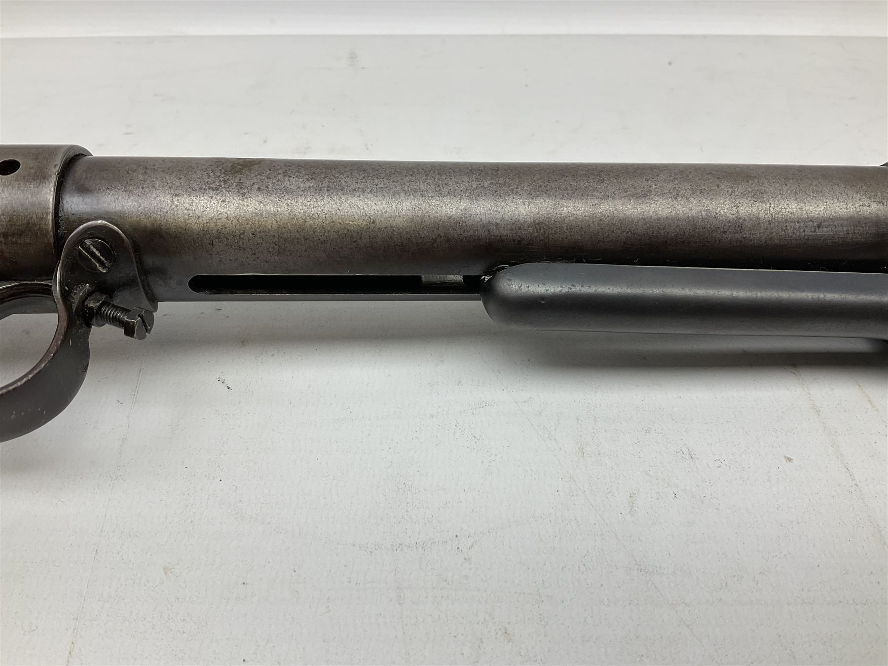 BSA .177 air rifle with top loading under lever action, walnut stock carved with chequered BSA logo to grip, serial no.A1203 L102cm