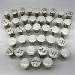 Collection of crested ware post boxes, some examples with 'I can't get a letter from you so send you the box' inscribed to top (38)