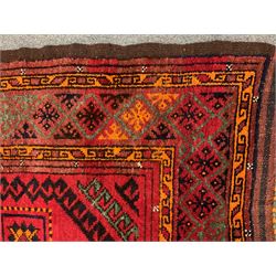 Turkish red ground Rug, repeating border geometric patterned field