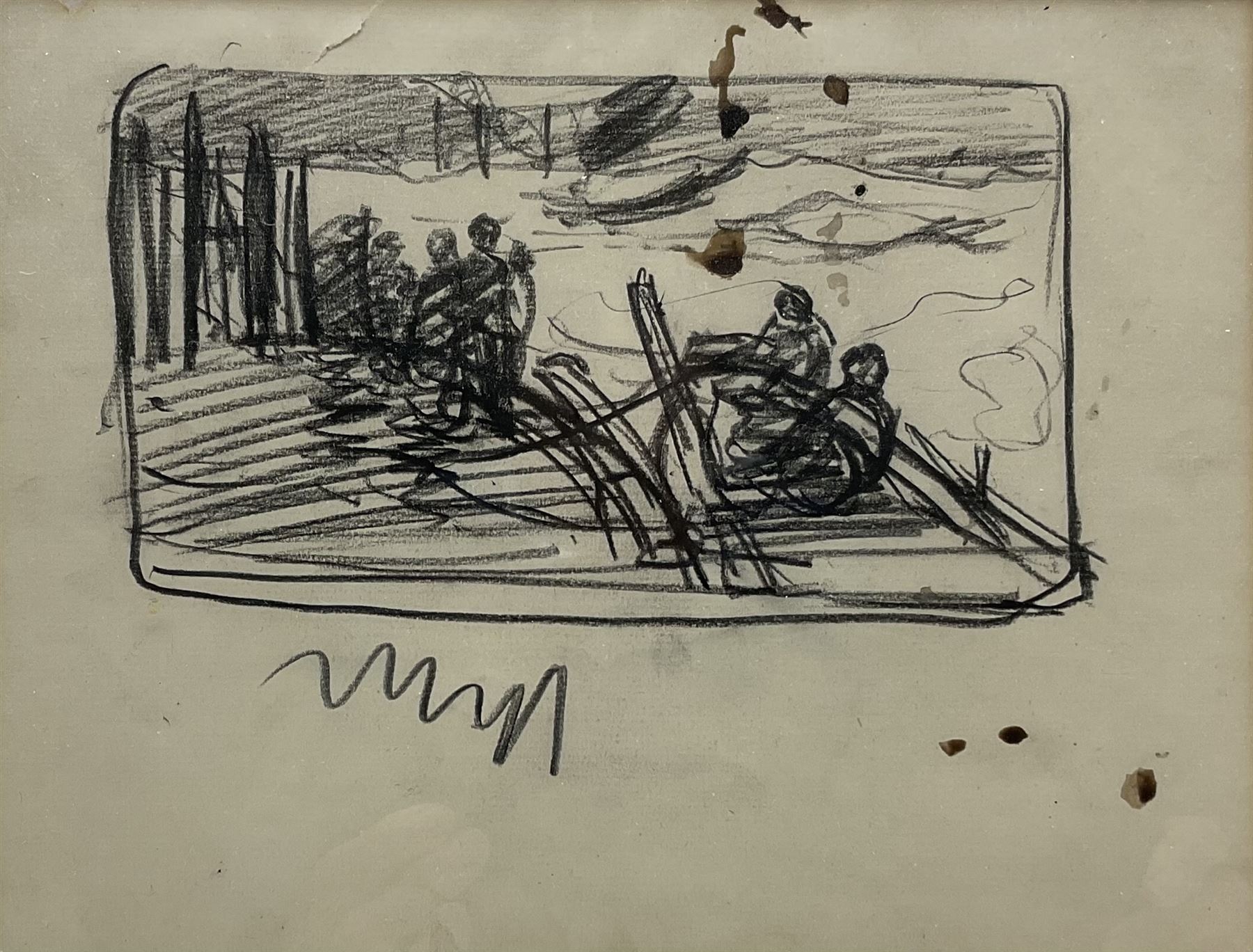 Joseph Richard Bagshawe (Staithes Group 1870-1909): Fishermen at Staithes, pencil unsigned 17cm x 22cm
Provenance: acquired direct from the trustees of the Bagshawe Estate when the final part of the artist's studio collection was dispersed in Whitby in the 1990s, never previously been on the open market 
