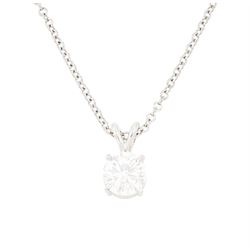 18ct white gold diamond pendant necklace, set with a single round brilliant cut diamond of...