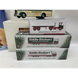 Matchbox - 1929 Scammell 100 ton truck with GER 2-4-0 locomotive; 1936 Leyland Cub Fire-Engine; five Models of Yesteryear; six Dinky Collection vehicles; and Matchbox reference book; together with three Atlas Eddie Stobart vehicles; and three Lledo promotional models; all boxed 