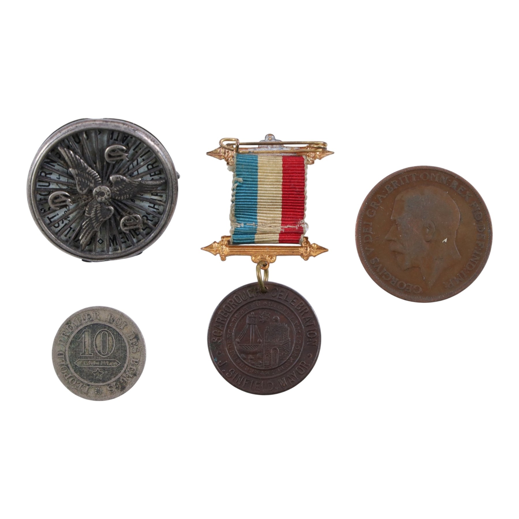 Silver Bravington's pocket watch, collection of Great British and World coins, including approximately 80 grams of pre-1947 silver, silver Cycling Touring badge with token and medals including WWII star and Defence Medal
