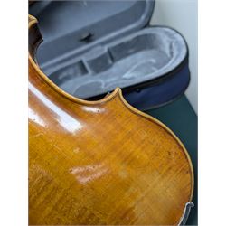 20th century violin, bearing label for Antonius and Hieronymus Amati, with bow stamped G. Werner, contained within fitted case