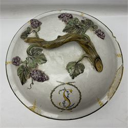 18th century French Faience large soup tureen, decorated with floral sprigs and grape vine handles to the sides and lid, H30cm
