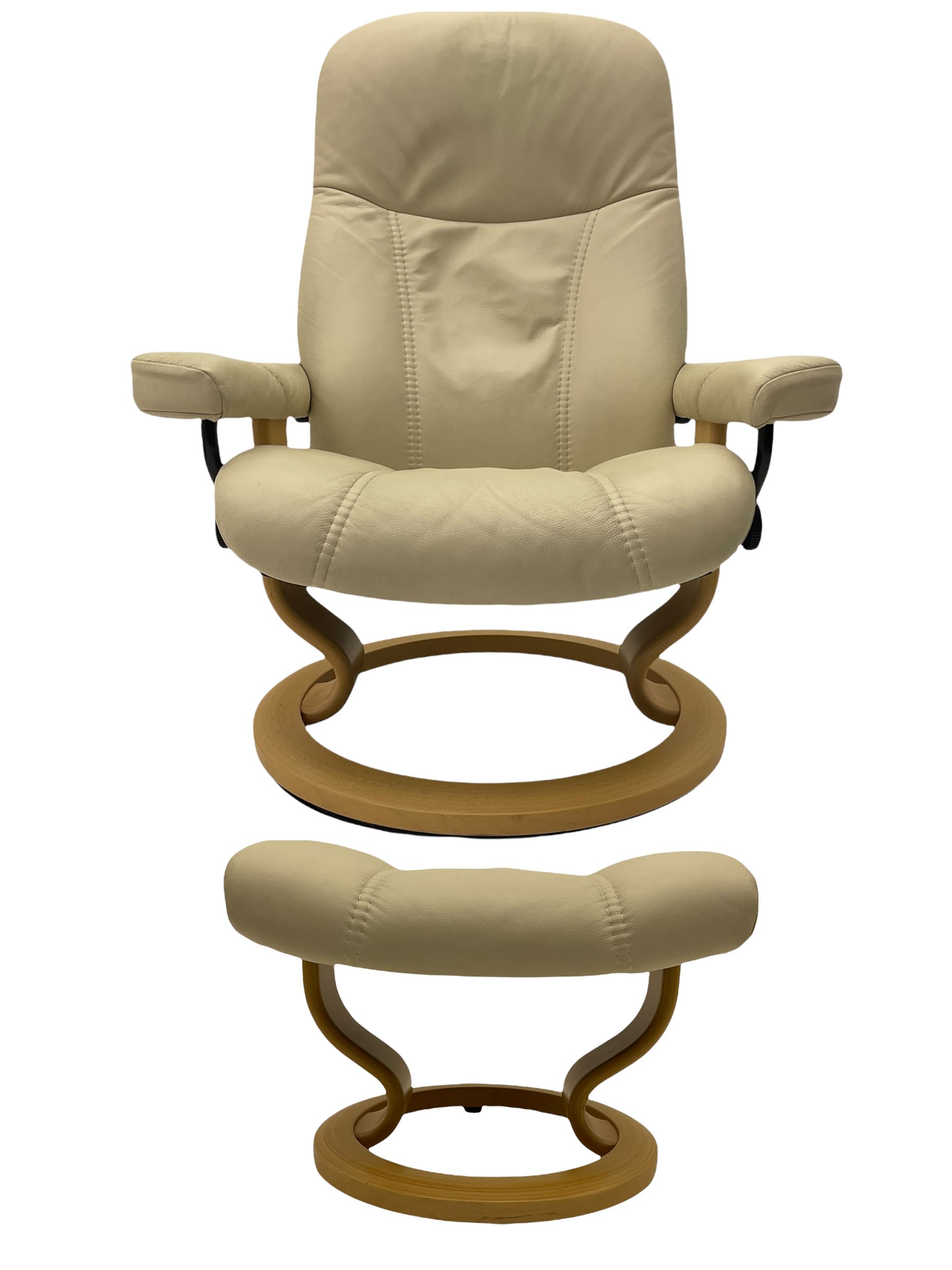 Ekornes - Stressless armchair upholstered in cream leather with matching footstool 