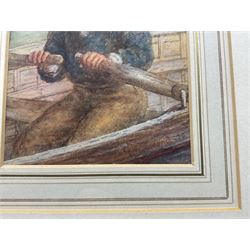 James Drummond (British 1816-1877): 'Young Boy in Rowing Boat', watercolour signed and dated '70, titled verso 15cm x 12cm