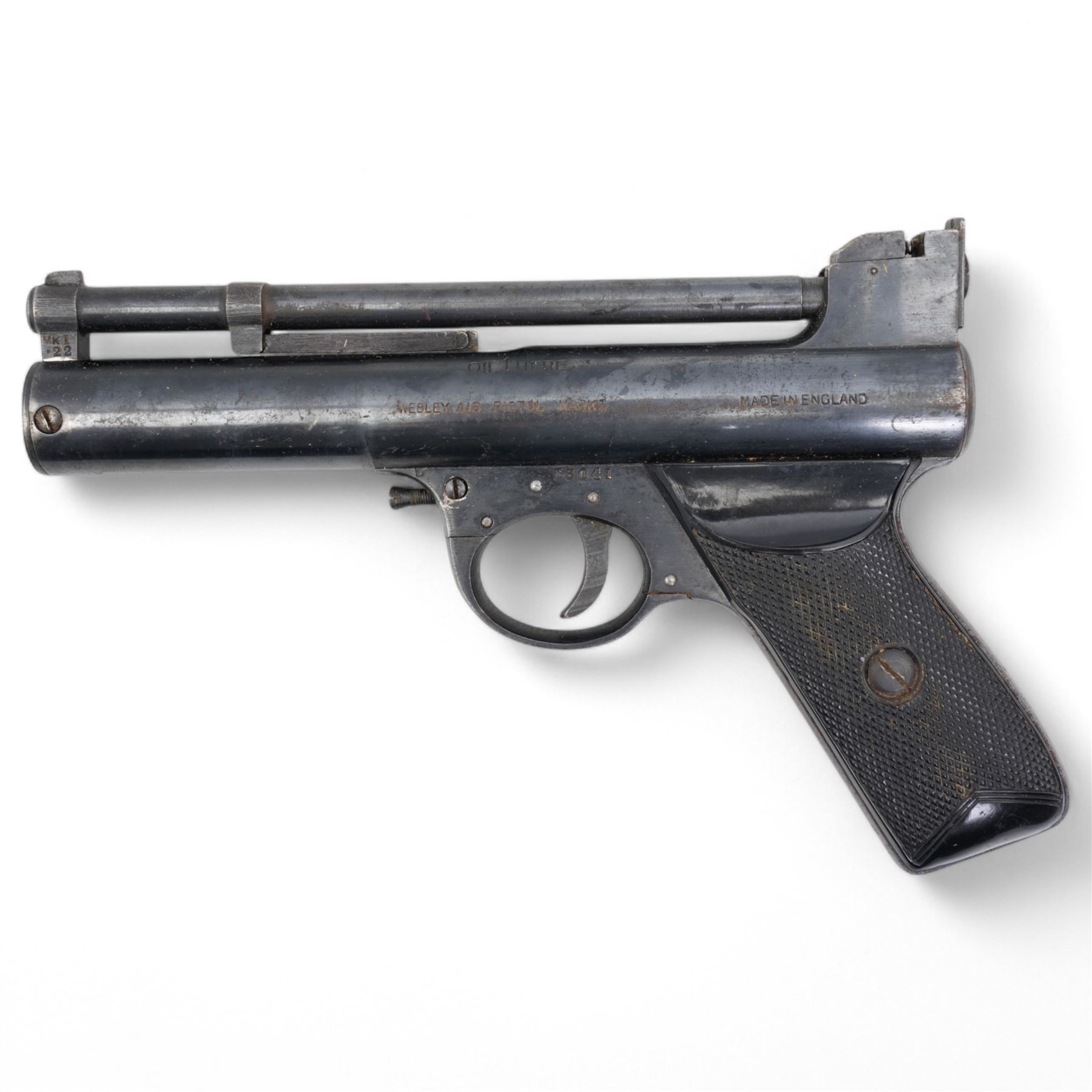 ..22 Webley & Scott Birmingham Mark 1 air pistol No.53041 with original box and pellets
