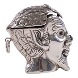 American Silver vesta case in the form of the devil with inset ruby coloured eyes, stamped sterling 295, H4cm