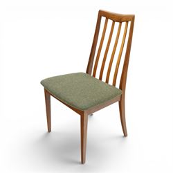 G-Plan - 'Fresco' set of teak eight dining chairs, reupholstered in green tartan and green harris tweed fabric 