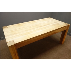  Light oak rectangular dining table, square supports, W180cm, H78cm, D88cm  