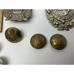 Seven Glengarry badges for Black Watch, 92nd Highlanders, 8th Scottish Volunteer Battalion The Kings Liverpool Regt., Argyll & Sutherland and Scottish Kings Own Borderers; together with quantity of uniform buttons and rank insignia; and cloth badges including RFC, RAF etc