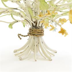 Mid-20th century French toleware chandelier, designed as a multicoloured floral bouquet, five branches each terminating in light fittings