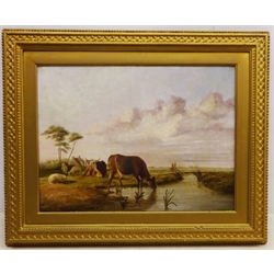  Cattle and Sheep next to a Rural River, 19th century oil on canvas unsigned 30cm x 40cm  