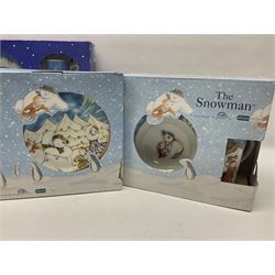 Three Coalport Characters The Snowman three piece set and mug, together with two Johnson Brothers sets and Winnie the Pooh snowglobe
