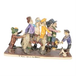 Two Will Young studio pottery figure groups, comprising 'Uncle Tom Cobley and All' and 'Widecombe Fair', both with signatures, tallest H16cm