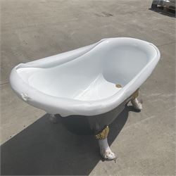 Roll top slipper Fiberglass bath with chrome gold lion paw legs - THIS LOT IS TO BE COLLECTED BY APPOINTMENT FROM DUGGLEBY STORAGE, GREAT HILL, EASTFIELD, SCARBOROUGH, YO11 3TX