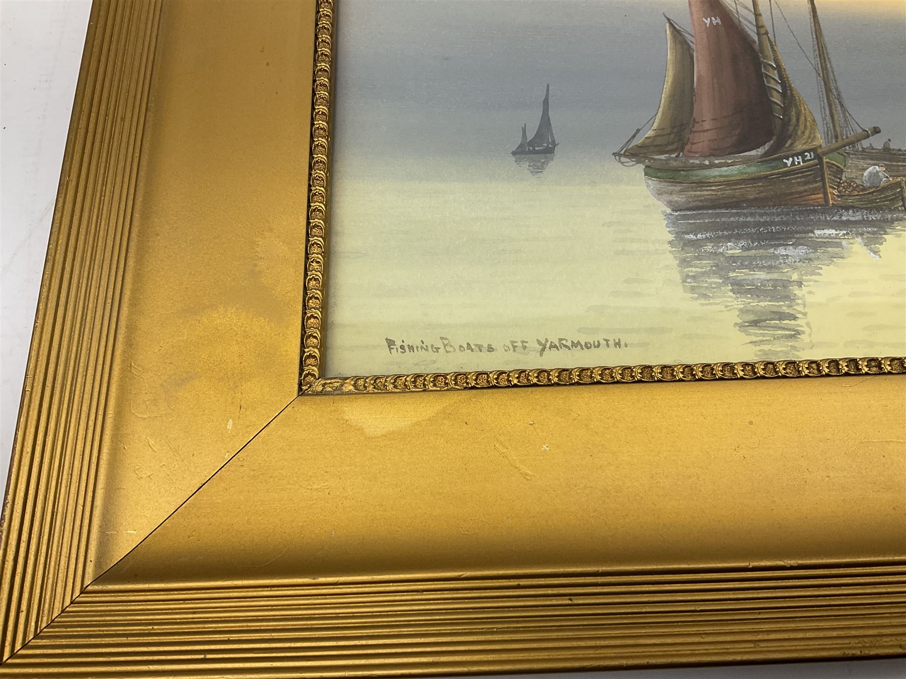 J Maurice Hosking (19th/20th century): 'Fishing Boats off Yarmouth', watercolour titled signed and dated 1910, 23cm x 34cm