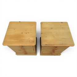 Pair of solid pine three drawer bedside pedestal chests