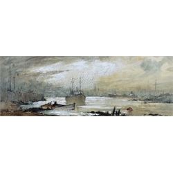 Robert Leslie Howey (British 1900-1981): Shipping in the Estuary, watercolour heightened with white signed 12cm x 33cm 