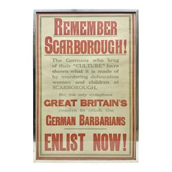 WWI style Scarborough enlistment poster 'Remember Scarborough! Enlist Now!', in metallic frame, H75.5cm