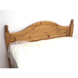 Polished pine double 4' 6'' bedstead with new mattress 