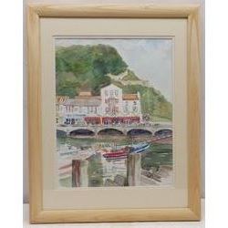 Penny Wicks (British 1949-): Waterfront Scarborough, watercolour signed 37cm x 29cm
