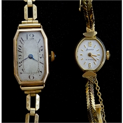  Accurist 9ct gold wristwatch, on 9ct gold strap, and Swiss 9ct gold wristwatch, Glasgow import marks 1929 on rolled gold strap  