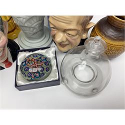 Bairstow Manor Pottery Tony Blair teapot and Tony Hague, Spode Copeland vase, glass vases, glass paperweight etc 