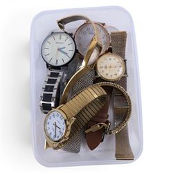 Three silver cross pendants on silver chains, wristwatches, including Timex, Henley and Accurist and costume jewellery