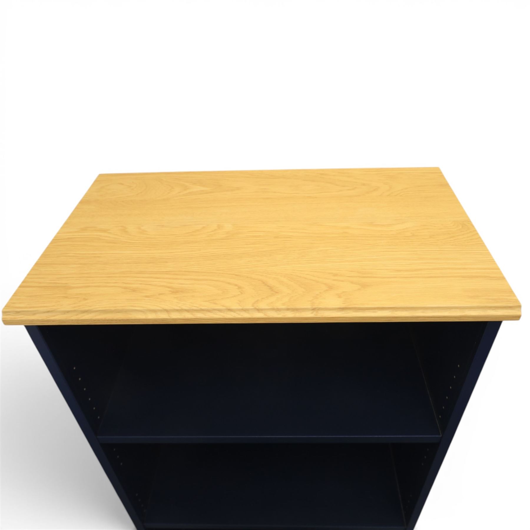 IKEA - 'Skruvby' bookcase in blue with oak top and three adjustable shelves
