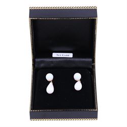 Pair of 9ct gold opal pendant earrings, boxed