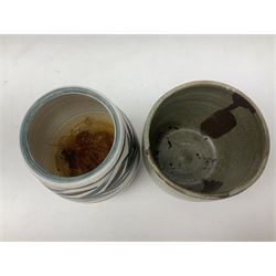 Collection of studio pottery, to include salt glaze vase with trailed decoration, impressed JH mark, possibly Joanna Still (nee Harrisson), set of six cups and vase by Diana Eden with impressed DE marks beneath, etc