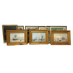 Set of four framed prints after J.A. Atkinson, together with three framed textured prints of ships etc (11) 