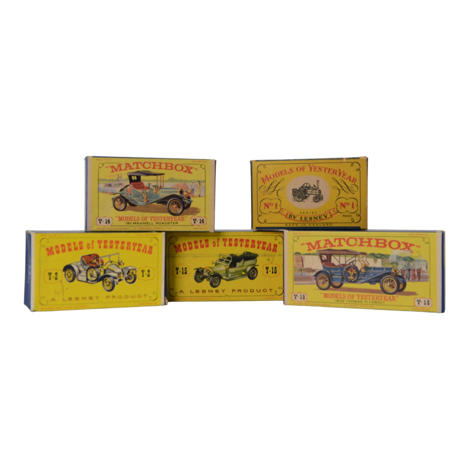 Thirty-four Matchbox/Lesney Models of Yesteryear diecast models, including Lesney No. 12 Horse Bus, No. 3 Tramcar, No.6 Supercharged Bugatti Type 35, No.2 London Bus and No.4 Shand Mason Horse Drawn Fire Engine, twenty-six boxed, eight loose