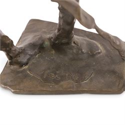 Modernist School (mid-20th century) - bronze cast sculptures depicting two abstract bronze figures, signed Lei and dated 1989, H16.5cm