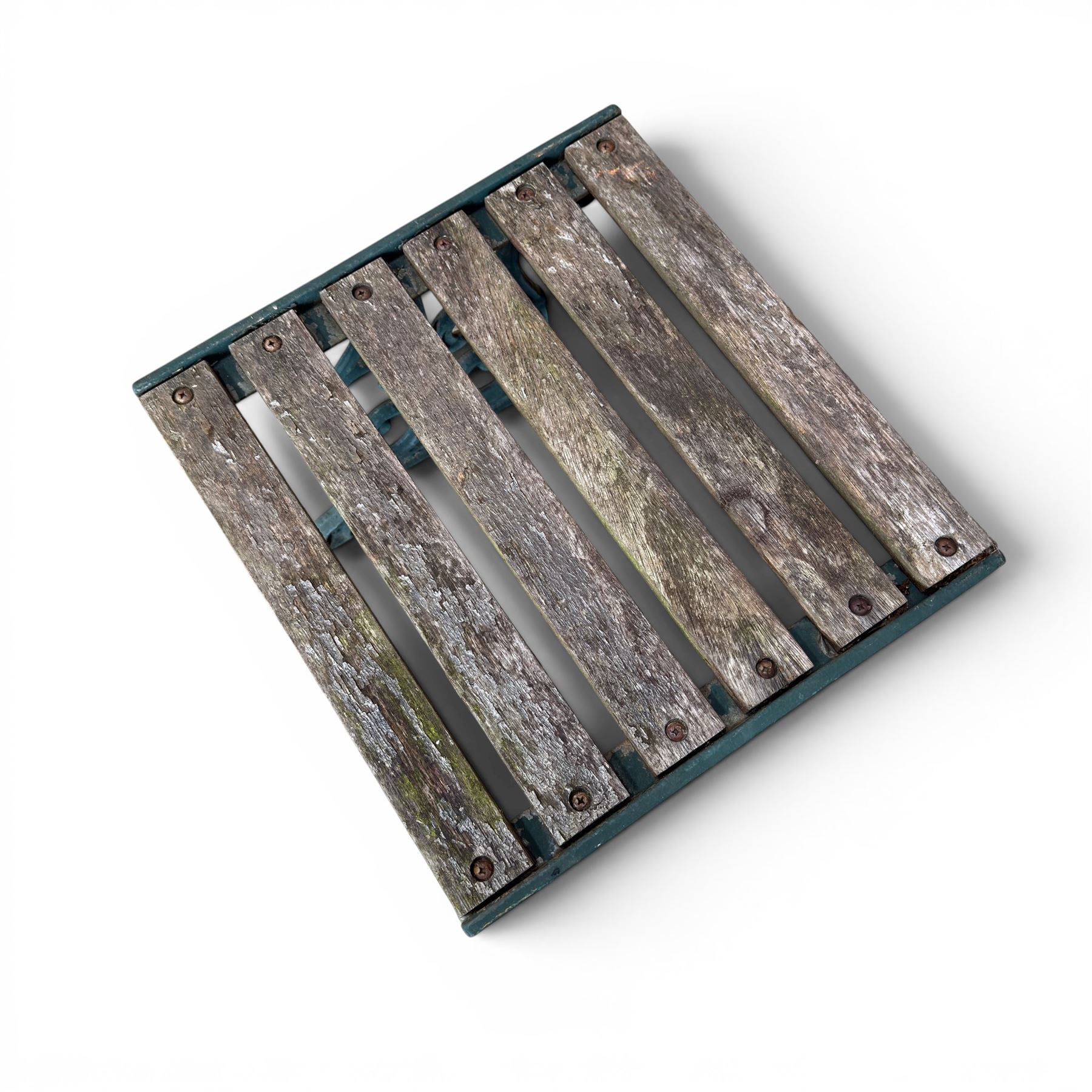Small cast iron and wood slatted garden table
