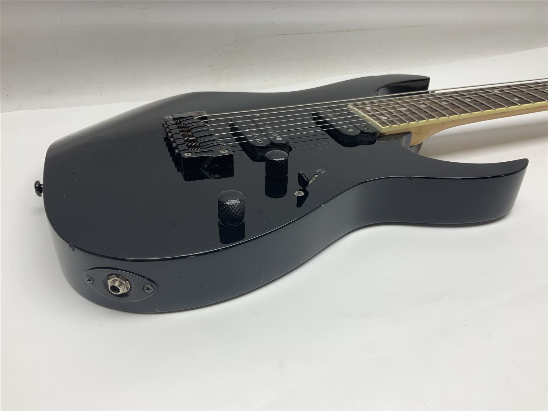 Ibanez G10 427 electric seven-string guitar in black, serial no.I110304688; L100cm; in Stagg soft carrying case