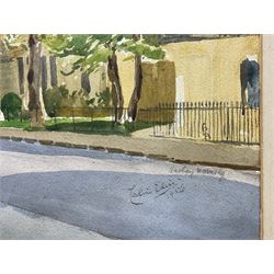 Caroline M Ediss (British early 20th century): Belgravia 'The Entrance to Belgrave Square', watercolour signed and dated 1956, titled verso 32cm x 49cm (unframed)