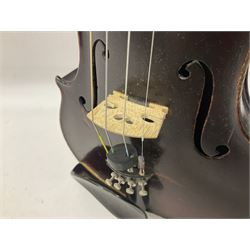 Neuner & Hornstiner early 20th century half size violin c1900, two piece maple back and ribs with a spruce top in a later ridged carrying case, no bow Length 57cm