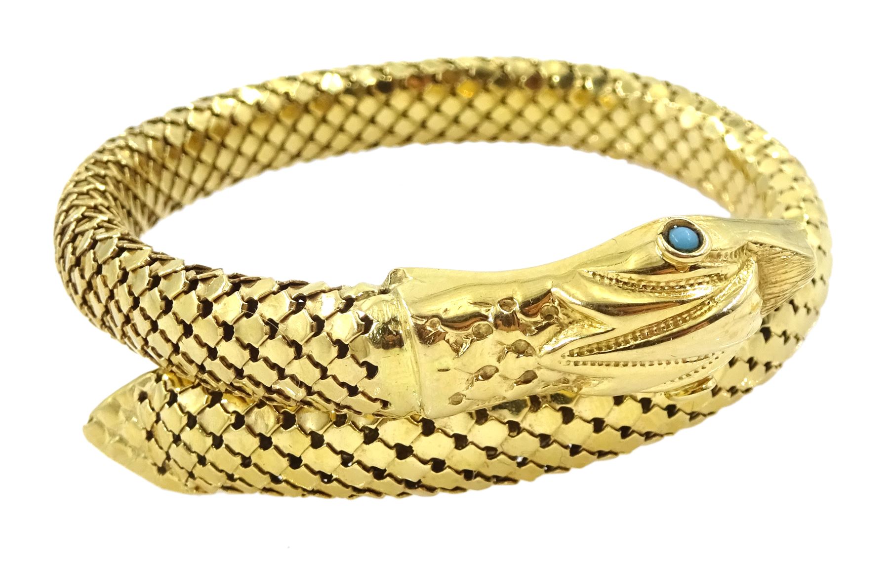 18ct gold snake bangle, stamped 750, approx 38.9gm