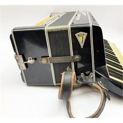 Italian Mantovani piano accordion with Art Deco style black and white case, twenty-four keys and one-hundred and twenty buttons L52cm in carrying case