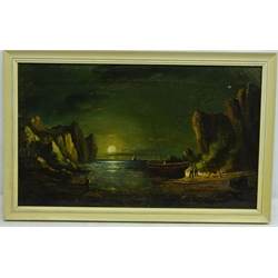  Figures by a Camp Fire on the Beach, 19th century oil on canvas signed J Wilson 29.5cm x 49.5cm  