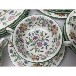 Minton Haddon Hall part tea and dinner service, including six cups and saucers, six dinner plates, six side plates, six twin handled bowls and saucers etc (44) 