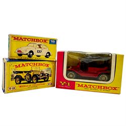 Collection of boxed diecast model vehicles, comprising Corgi Toys Simon Snorkel no. 1127 and four Matchbox examples, Y-1 1911 Model T Ford, 15 Volkswagen, Y-13 1911 Daimler and G-5 Famous Cars of Yesteryear four car set (5)